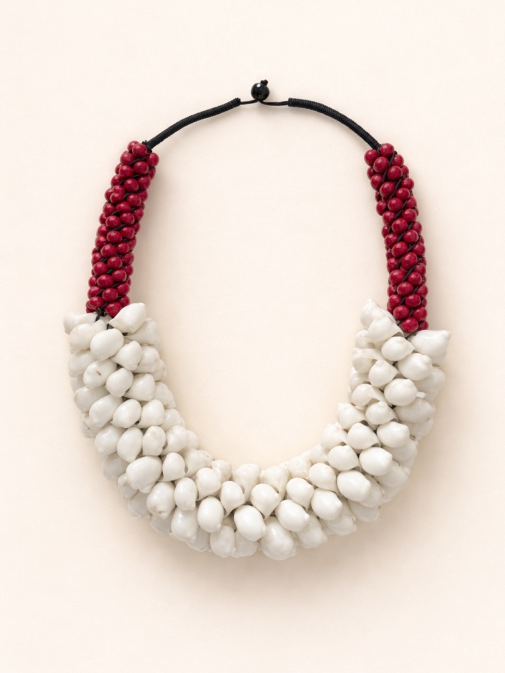 Papua New Guinea Shell & Red Bead Statement Collar Necklace | Handcrafted